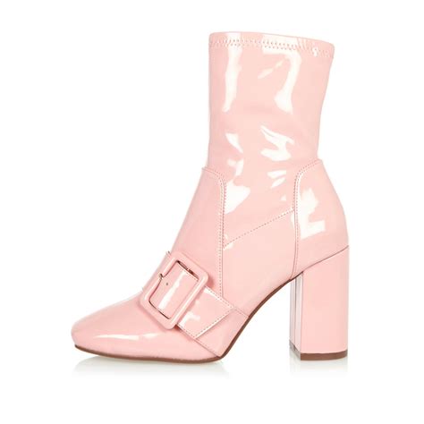 Lyst River Island Pink Patent Stretch Ankle Boots In Pink