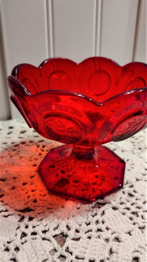 Vintage Fostoria Red Glass Coin Glass Candy Dish Etsy