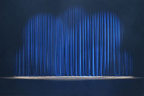 Empty Theater Stage With Blue Velvet Curtains And
