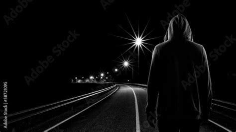 Teenager Boy Standing Alone In The Street At Night Stock Photo Adobe