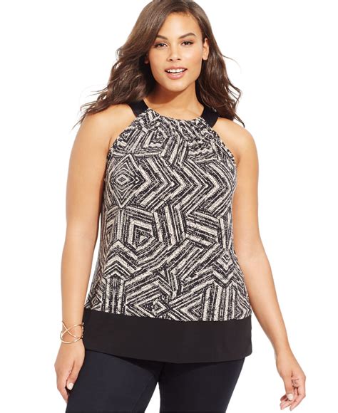 Calvin Klein Plus Size Printed Halter Top In Black Lyst