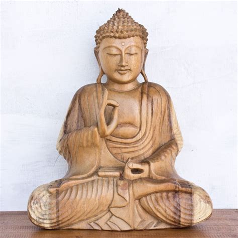 Wooden Buddha With Natural Wood Color Buddah Wood Colors Eastern