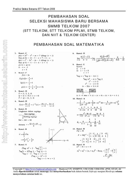 Contoh soal dan jawaban ujian sertifikasi jabatan. Pembahasan Soal Matematika Ujian Masuk Stt Telkom