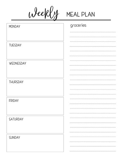 Paper And Party Supplies Meal Plan Template Menu Dinner Planner Dinner