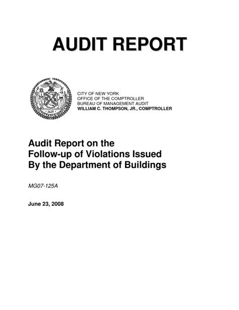 Audit Report On The Follow Up Of Violations Issued By The Department Of