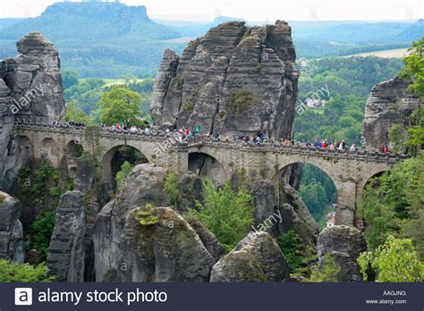 Bastei Bridge At National Park Saxon Switzerland In Saxony