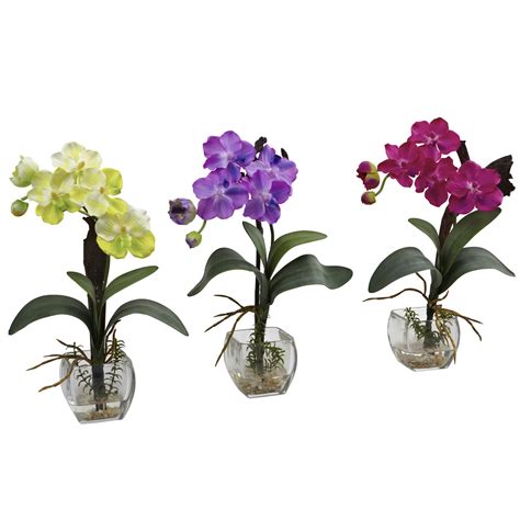 15 Inch Mini Vanda Orchid Arrangement In Decorative Glass Vase Set Of 3 1312 S3