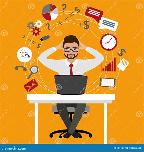 Overworked And Tired Businessman Or Office Worker Sitting At His Stock