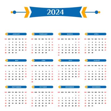 Kalender 2024 Mit Gelber Und Blauer Einzigartiger Form Vektor Kalender