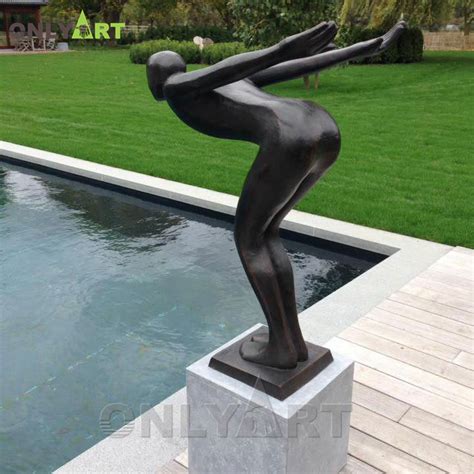 Swimming Pool Guy Stretch Out Arms Metal Bronze Life Size Diving Girl