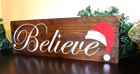 Believe Wood Sign With Santa Hat Christmas Wall Decor Rustic