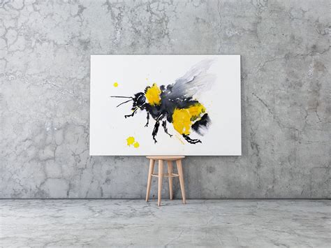 Bee Canvas Print Hand Signed Bee Wall Art Bee Watercolour Painting