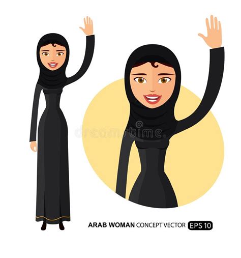 Arab Woman Waving Her Hand Cartoon Vector Illustration Isolated On