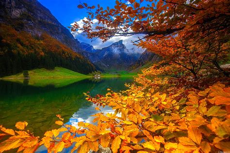 Mountain Lake In Autumn Hills Fall Colors Serenity Tranquil