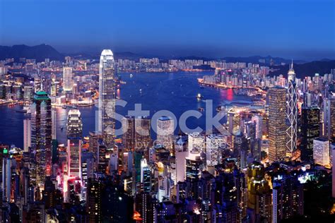 Hong Kong Victoria Harbor At Night Stock Photos