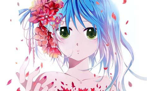 Vocaloid Flowers Hatsune Miku Long Hair Blue Hair Green Eyes