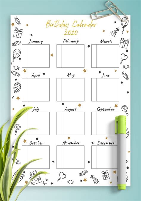 wonderful birthday calendar template with the yearly