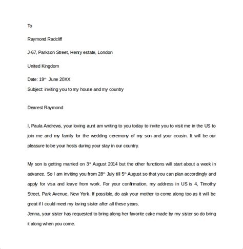 Sample invitation letter for uk visa for family. FREE 11+ Invitation Letters for US Visa in PDF | MS Word ...