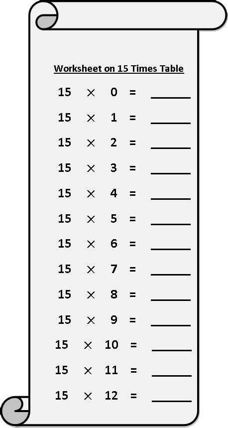 Worksheet On 15 Times Table Printable Multiplication Table 15 Times