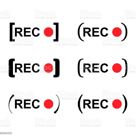 Set Of Recording Sign Button Red App Panel Rec Vector Symbol Isolated
