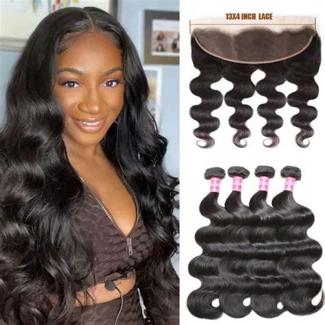 4 Bundles Body Wave Virgin Hair Weave With Lace Frontal Closure 13x4 Soft Supwig Human Hair
