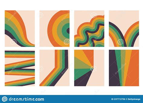 Retro Vibe Rainbow Waves 70s Set Of Poster Template For Your Design