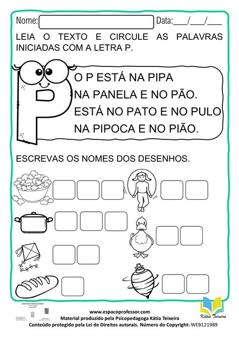 Atividade De Português 1º Ano Alfabetização Letra P 01