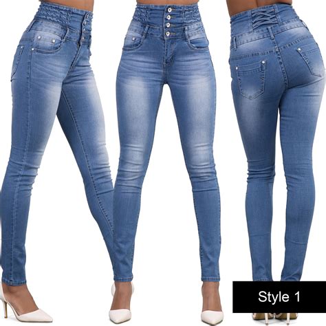 Womens Ladies Sexy High Waist Blue Skinny Jeans Stretch Denim Pants