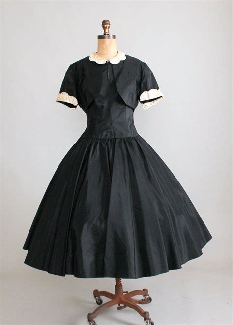 Vintage Early 1950s Black Taffeta Halter Dress With Jacket Raleigh