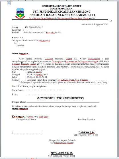 Saya yang bertanda tangan dibawah ini Contoh Surat Izin Orang Tua Untuk Kegiatan Pramuka - Bagi Contoh Surat