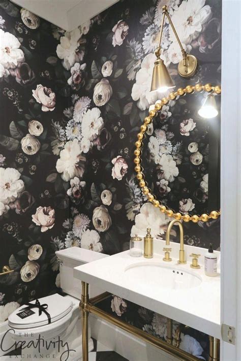 Black And White Floral Powder Room Wallpaper Bathroomwallpaper