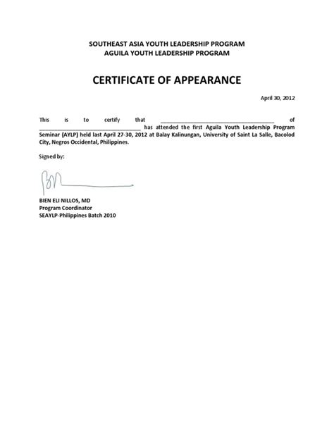 Certificate Of Appearance Pdf