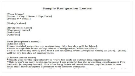 resignation letter formats templates sample templates