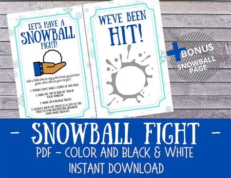 Snowball Fight Youve Been Hit Printable Neighborhood Edition Tradition