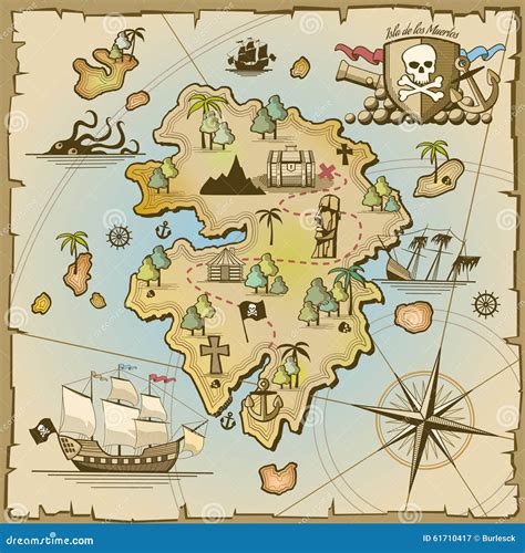 Treasure Map With Pirate Symbols Vector Illustration Cartoondealer