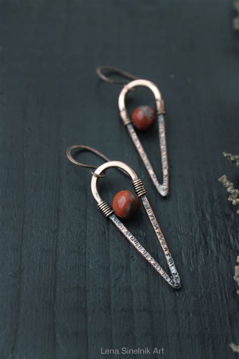 Jasper Earrings Wire Wrapped Earrings Copper Earrings Wire Etsy