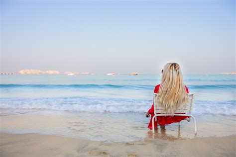 Wallpaper Sunlight Women Blonde Sunset Sea Shore Sand Sitting Beach Chair Morning