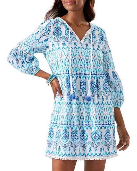 Tommy Bahama Cotton Ikat Tropics Printed Swim Cover Up Dress In Blue