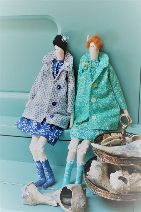 Two Tilda Dolls Shabby Chic Dolls Fisherman Village Dolls Etsy