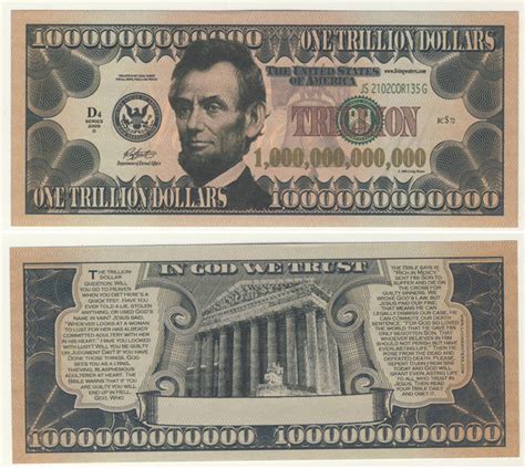 Humoristic Bills Abraham Lincoln United States One Trillion Dollars