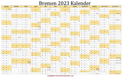 Bremen 2023 Kalender Sommerferien Kalender