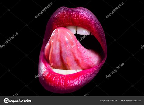 Sexy Open Mouth With Tongue Lick White Teeth Sensual Red Lips Sexy Lips Suck Stock Photo By
