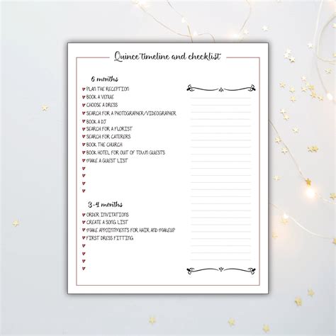 Printable Quinceanera Checklist Uk
