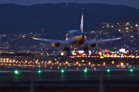 Hd Wallpaper Night Lights Airport The Plane Airbus Landing