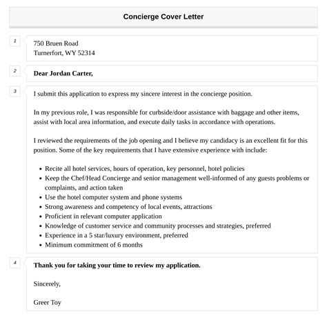 Concierge Cover Letter Velvet Jobs