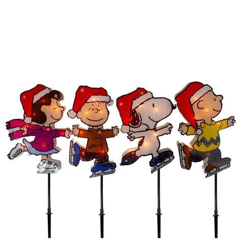 Peanuts Christmas 4ct Prelit Snoopy Ice Skating Pathway Markers Outdoor