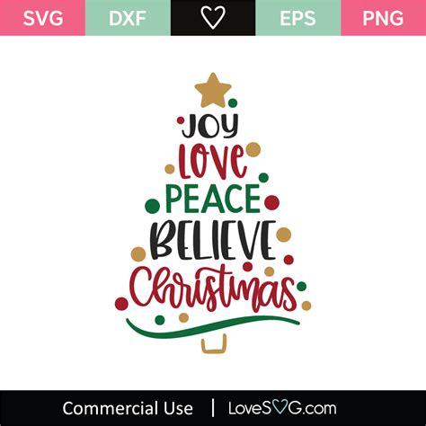 Joy Love Peace Believe Christmas Svg Cut File