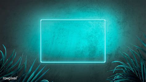 Green Neon Lights Frame With Tropical Leaves Mockup Design Premium