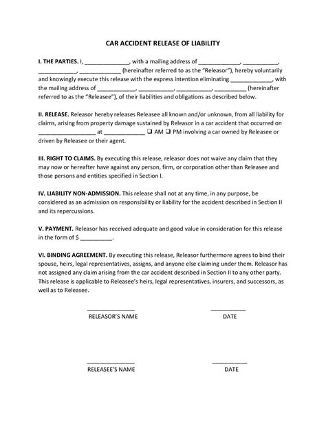 Free Release Of Liability Agreement Forms