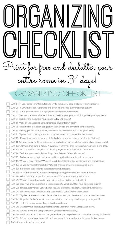 Organization Checklist Declutter Your Home In Days Declutter